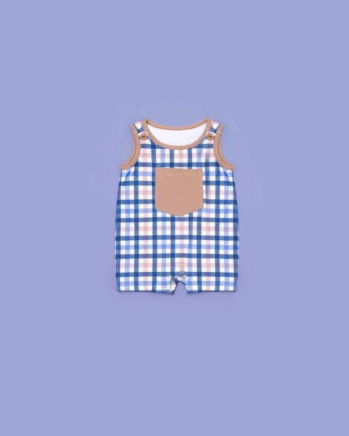 Pre-order Baby Boy Infant Sleeveless Checkered Pocket Summer Romper