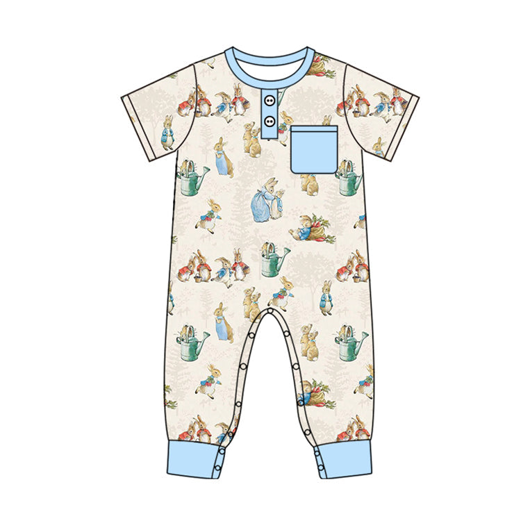 Pre-order Baby Boy Infant Short Sleeves Easter Rabbit Pocket Romper