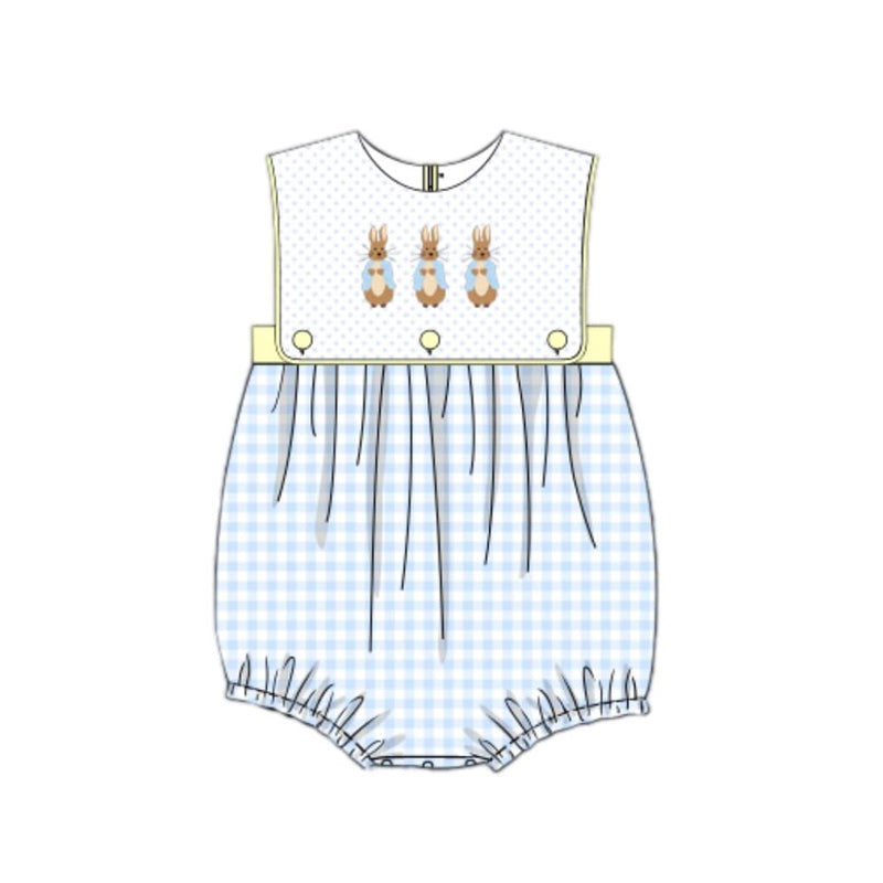 Pre-order Baby Boy Infant Sleeveless Easter Bunny Plaid Bubble Romper