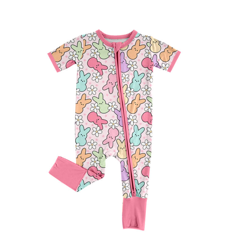 Pre-order Baby Girl Infant Easter Rabbit Flower Zipper Romper