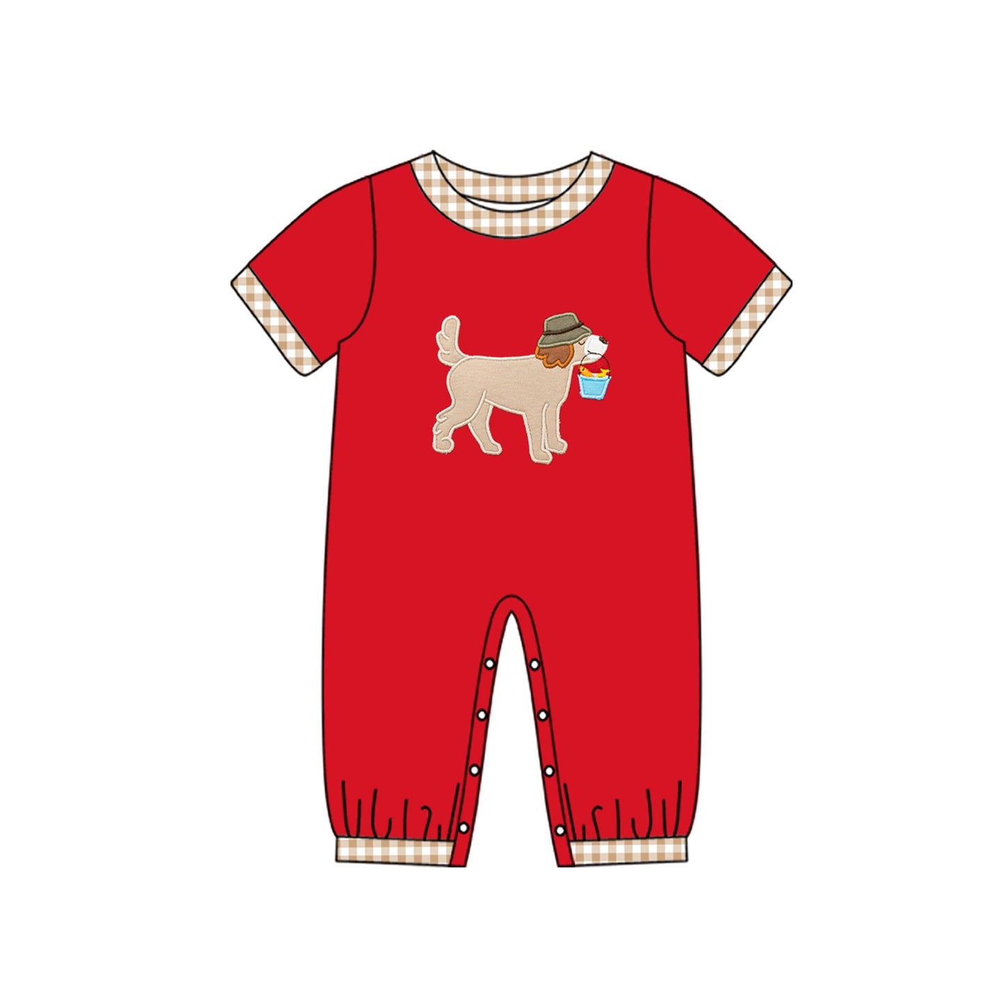 Pre-order Baby Boy Infant Short Sleeves Dog Fishing Red Romper