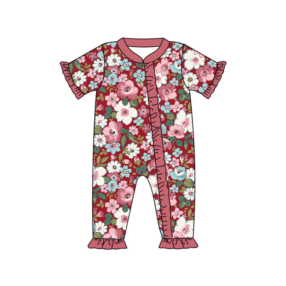 Pre-order Baby Girl Infant Flower Zipper Romper