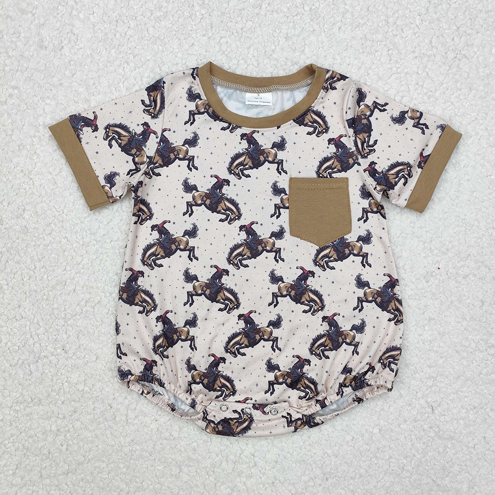 Baby Boy Short Sleeves Western Cows Sibling Summer Bubble Romper