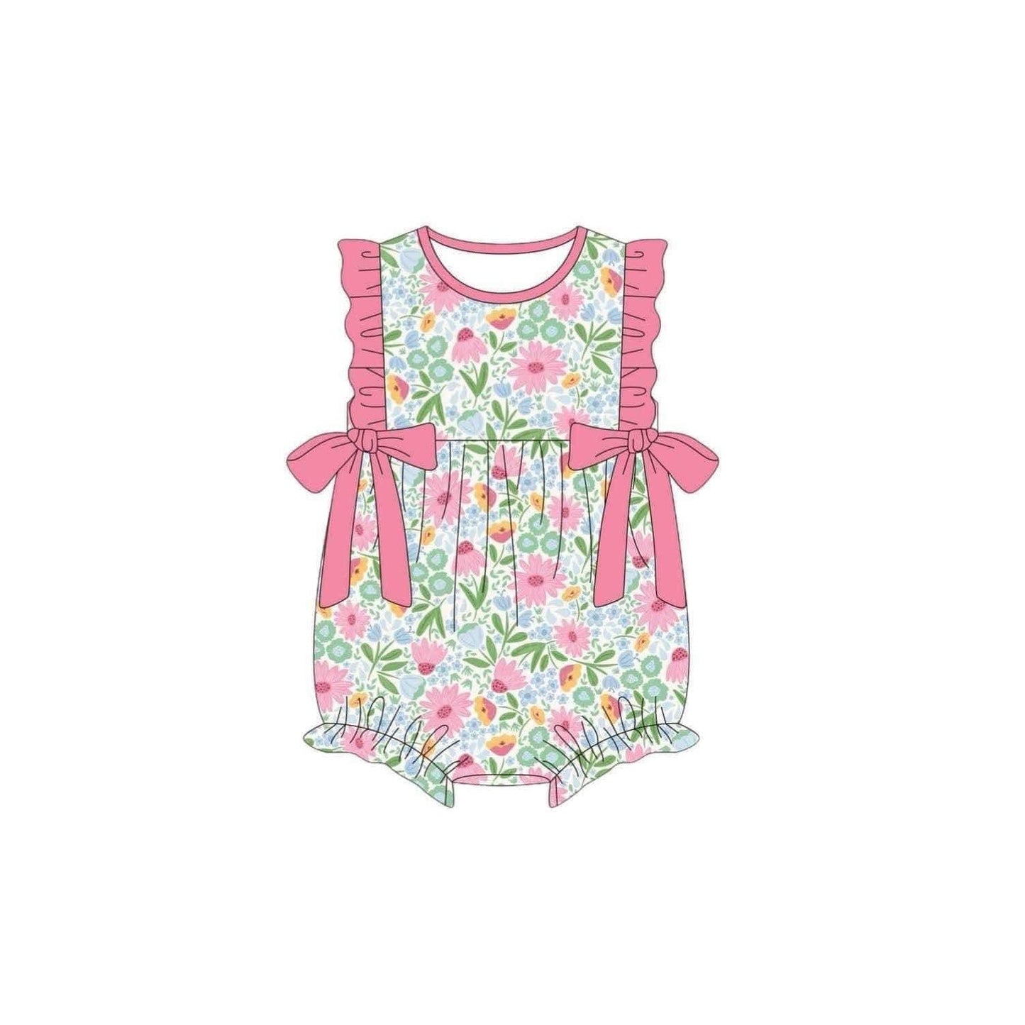 Preorder Baby Girl Infant Pink Flower Bows Bubble Romper