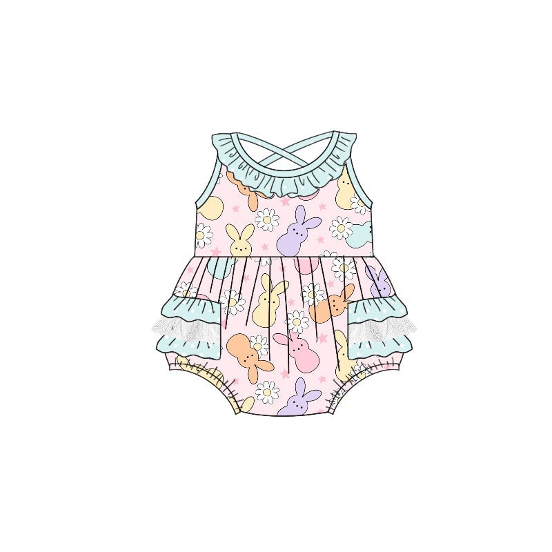 Preorder Baby Girl Infant Easter Rabbit Easter Ruffle Bubble Romper