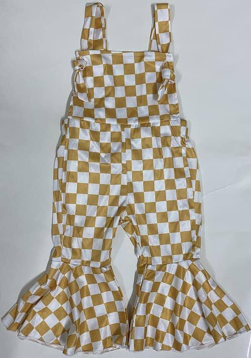 Preorder Baby Girl Khaki Checkered Straps Jumpsuit