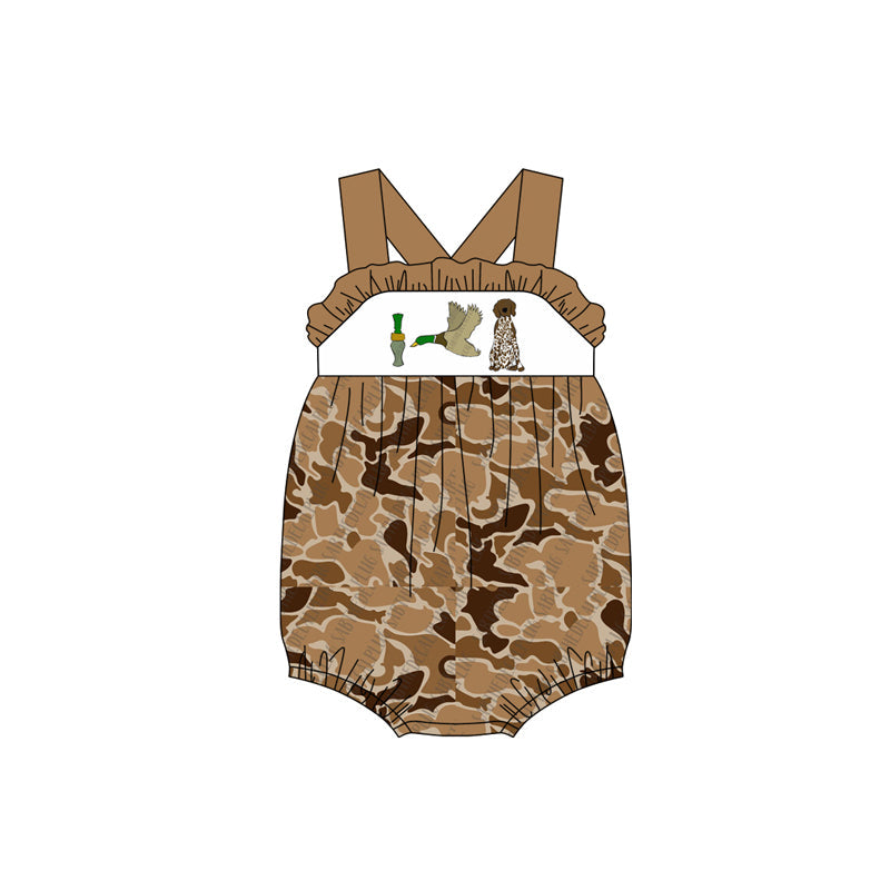 Preorder Baby Girl Infant Duck Call Dog Camo Straps Romper
