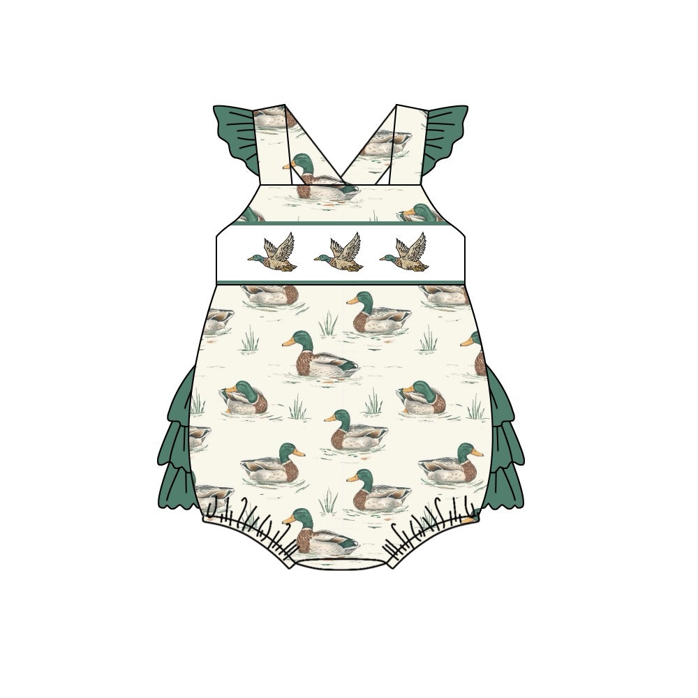 Preorder Baby Girl Infant Ducks Ruffle Bubble Romper