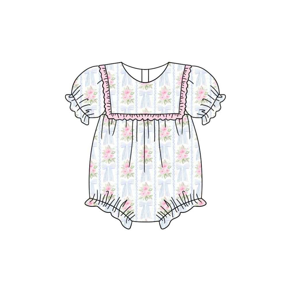 Preorder Baby Girl Infant Short Sleeves Bows Flower Bubble Romper