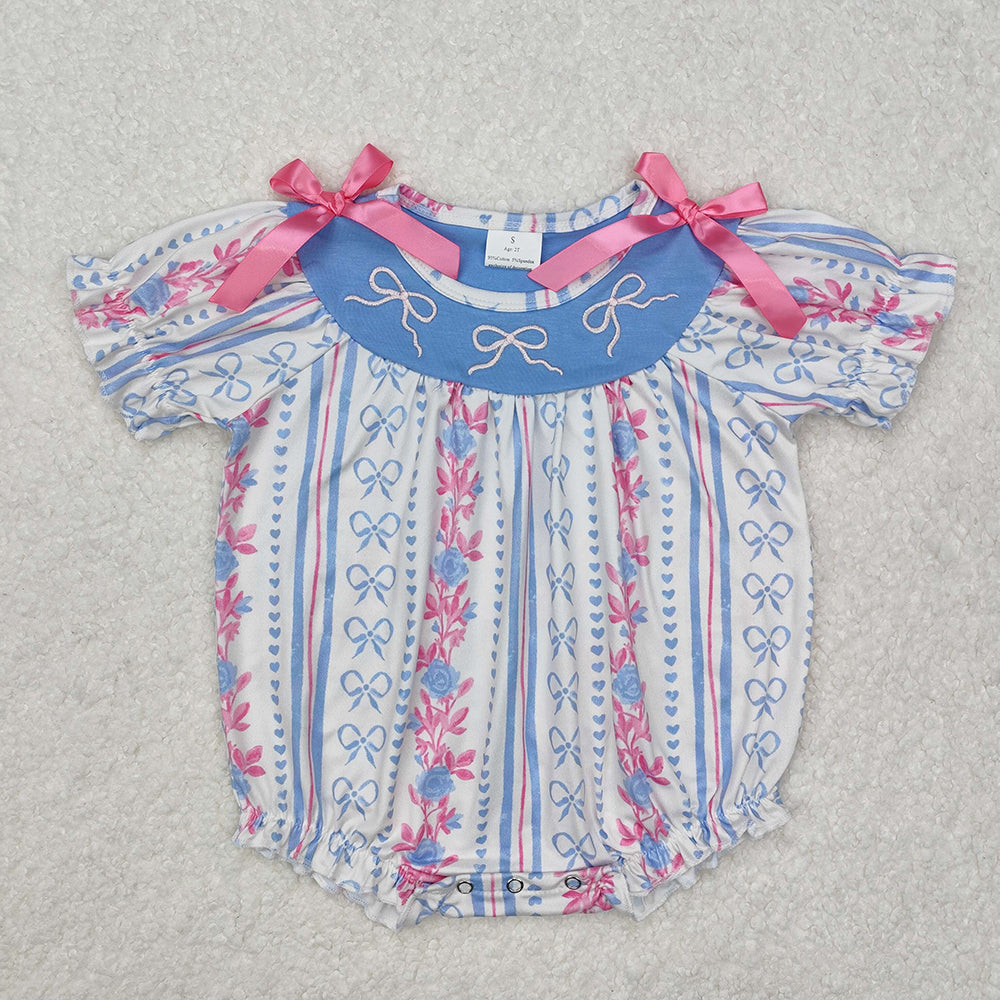 Baby Girl Short Sleeves Embroidery Bows Flower Sibling Sister Romper Dress Clothes