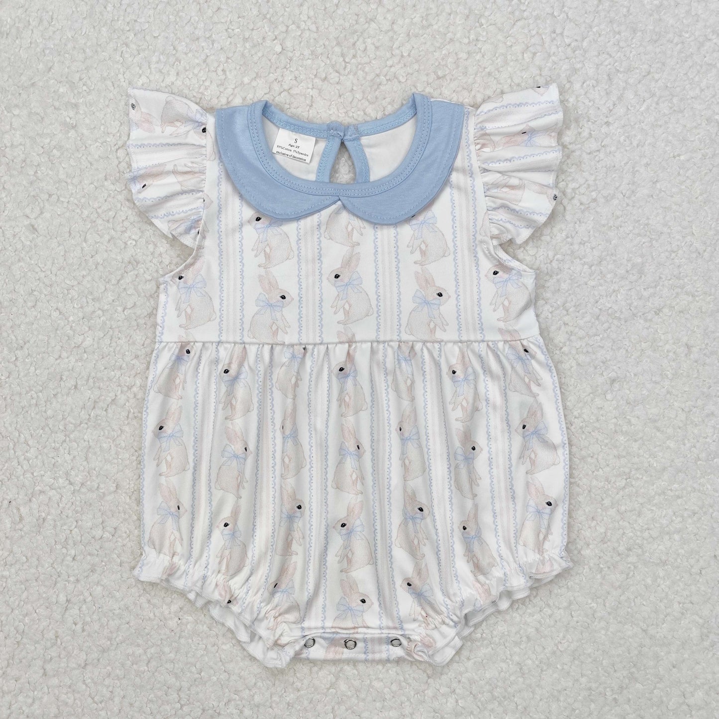 Baby Girl Short Sleeves Easter Rabbits Sibling Romper Clothes Set RTS