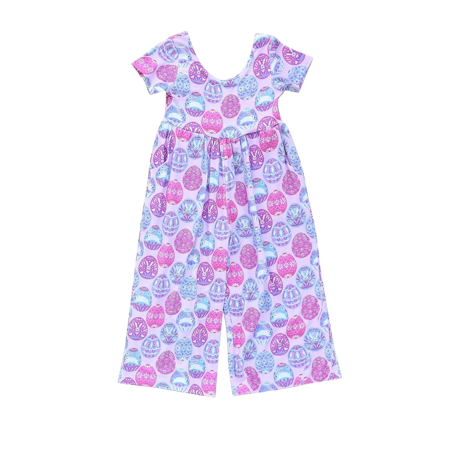 Preorder Baby Girl Short Sleeves Easter Purple Egg Rabbit Jumpsuit