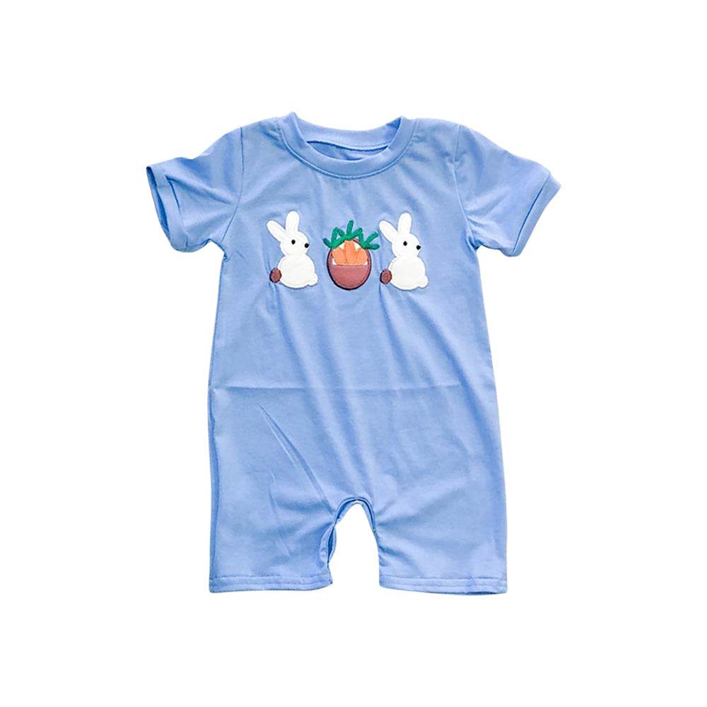 Preorder Baby Boy Infant Short Sleeves Easter Rabbit Blue Romper