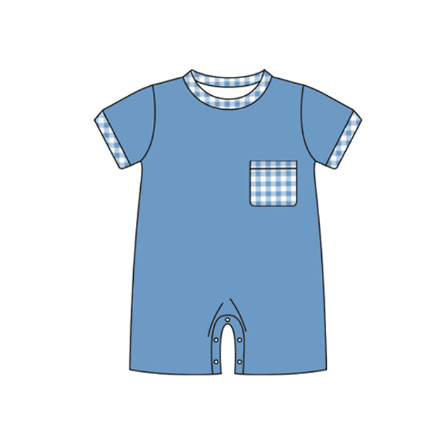 Preorder Baby Boy Infant Short Sleeves Pocket Buttons Blue Romper