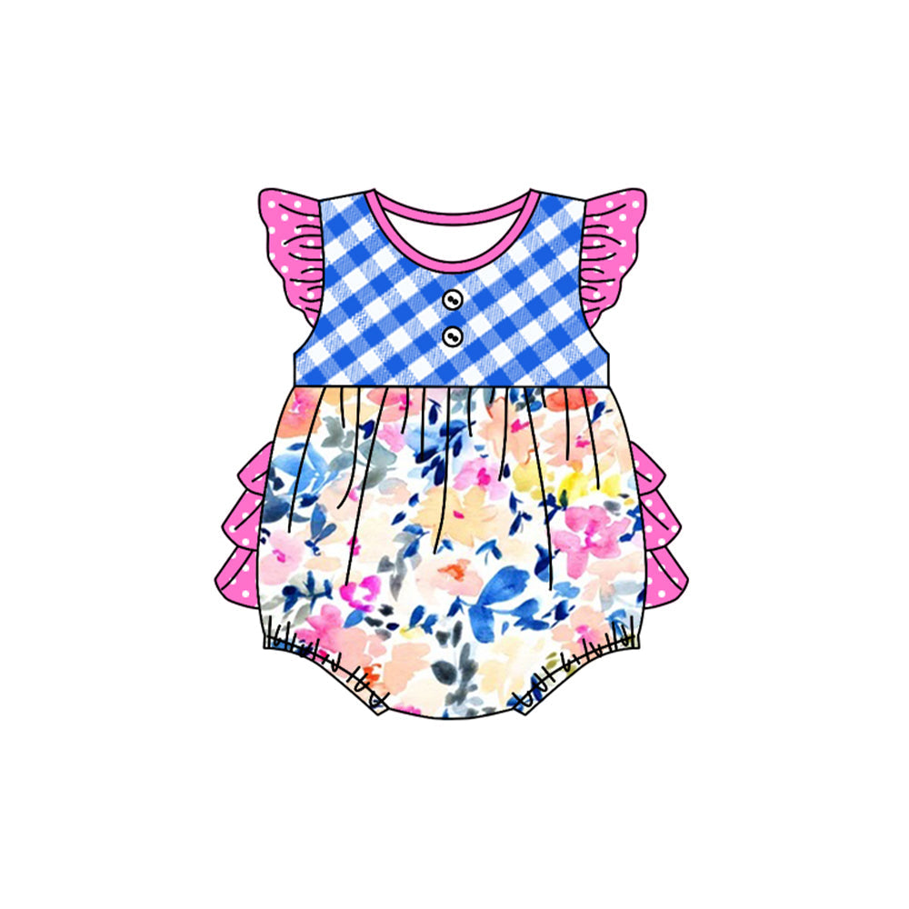 Preorder Baby Girl Infant Short Sleeves Flower Ruffle Bubble Romper