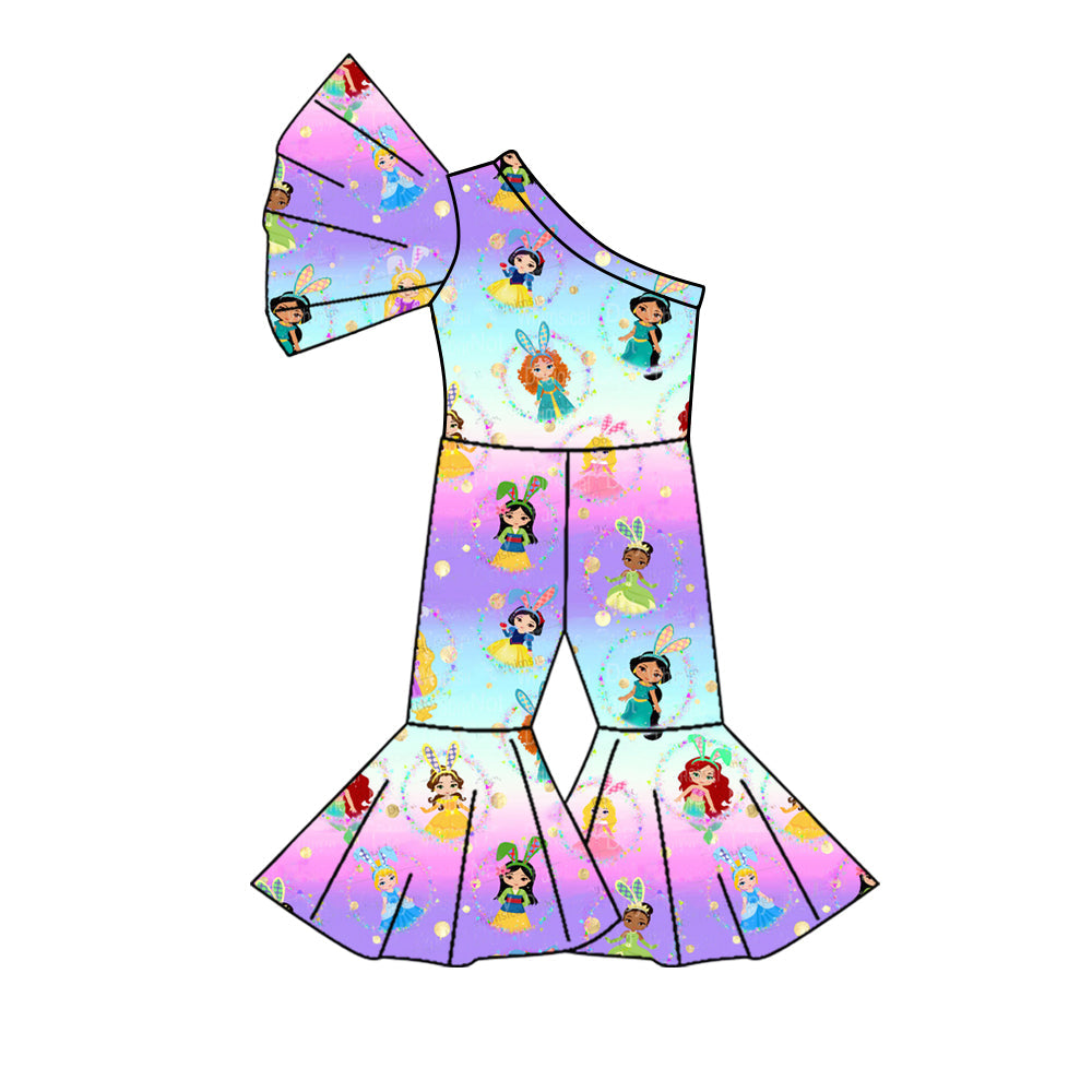 Preorder Baby Girl One Shoulder Easter Princess Rabbit Jumpsuit