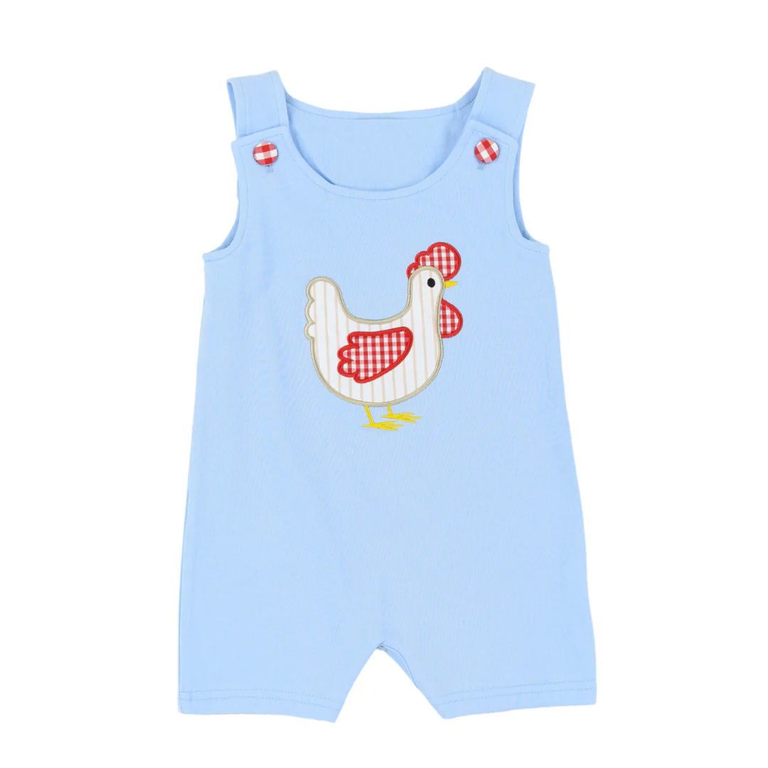 Preorder Baby Boy Infant Sleeveless Chicken Blue Buttons Romper