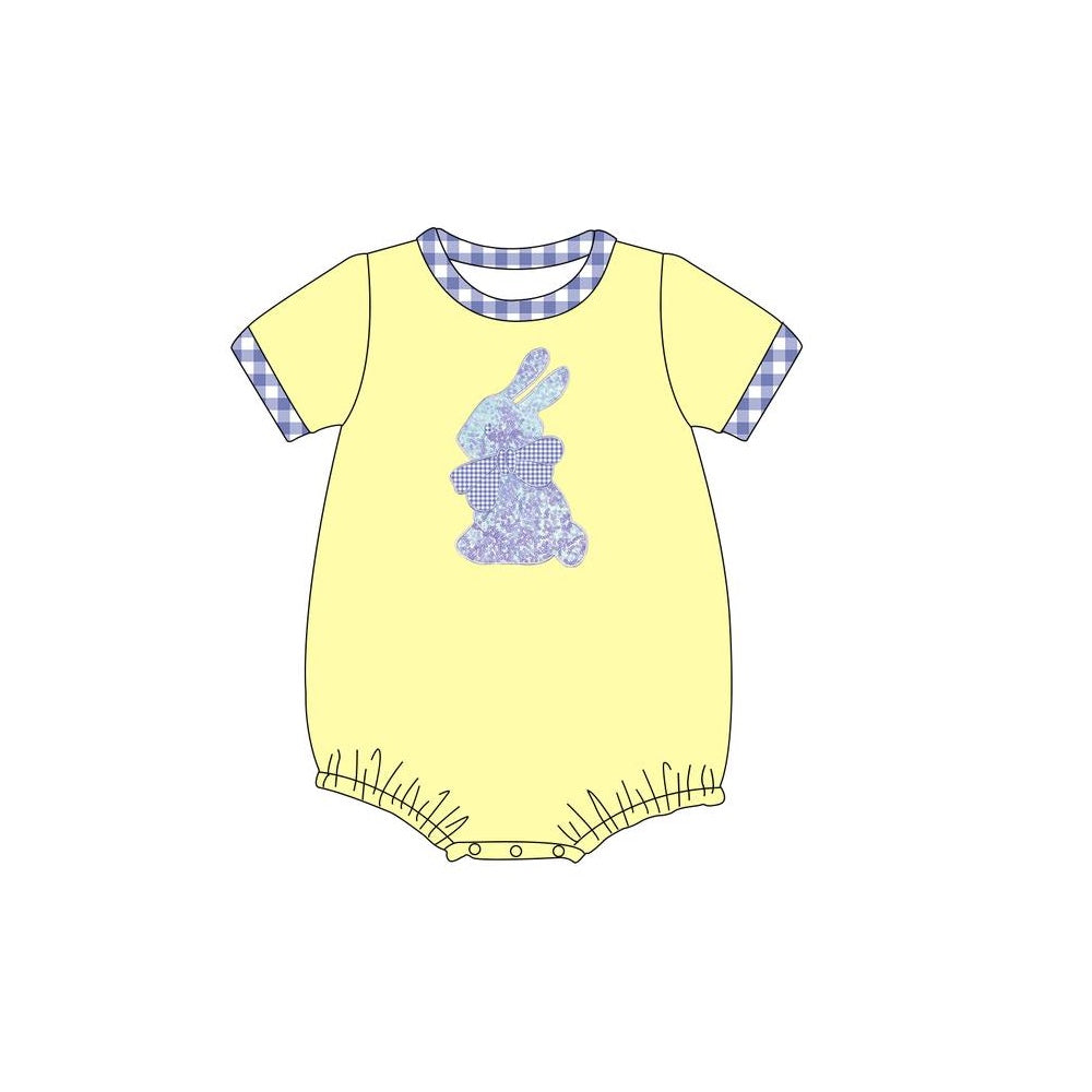 Preorder Baby Boy Infant Short Sleeves Easter Rabbit Bubble Yellow Romper