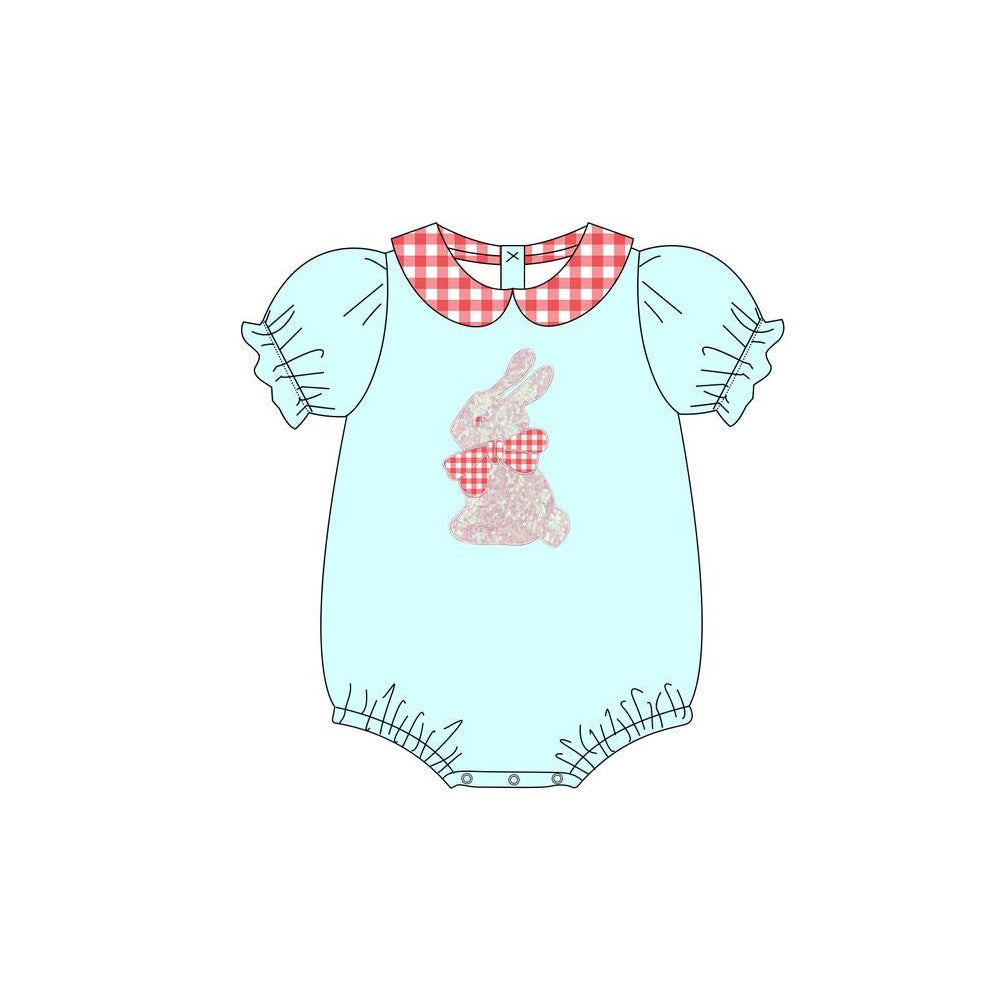 Preorder Baby Girl Infant Short Sleeves Easter Green Rabbit Bubble Romper