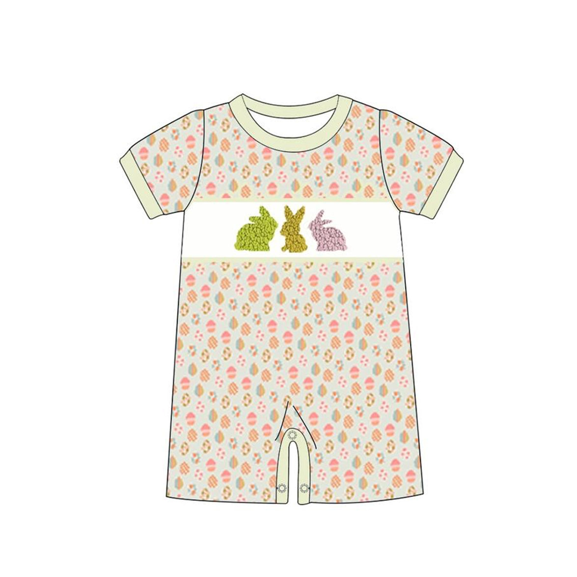 Preorder Baby Boy Infant Short Sleeves Easter Eggs Rabbit Romper