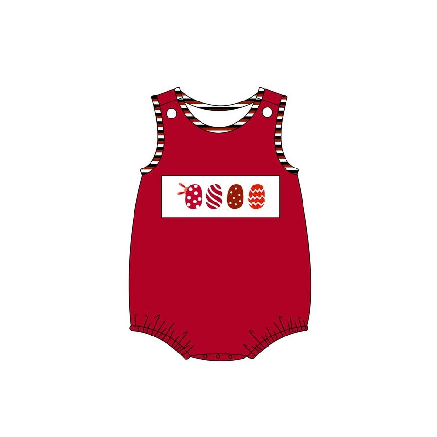 Preorder Baby Boy Infant Sleeveless Easter Eggs Bubble Red Romper