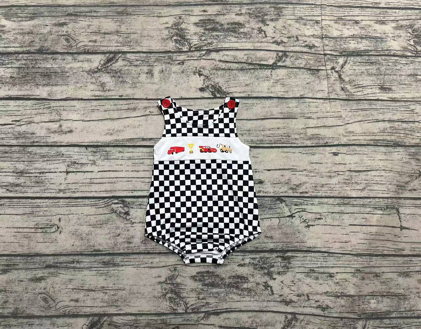Baby Boy Infant Sleeveless Car Checkered Cartoon Bubble Romper