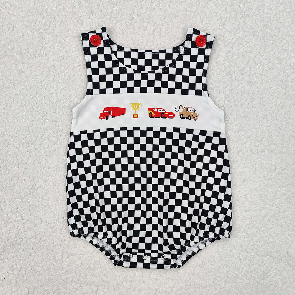 Baby Boy Cars Checked Sibling Romper Clothes Set