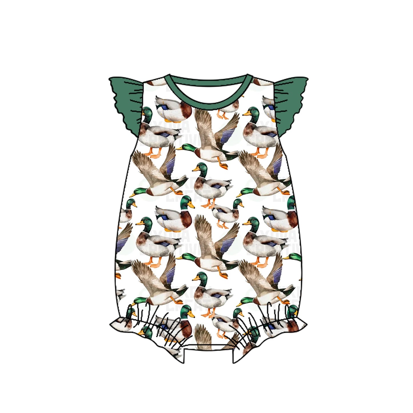 Preorder Baby Girl Infant Short Sleeves Ducks Hunting Bubble Romper