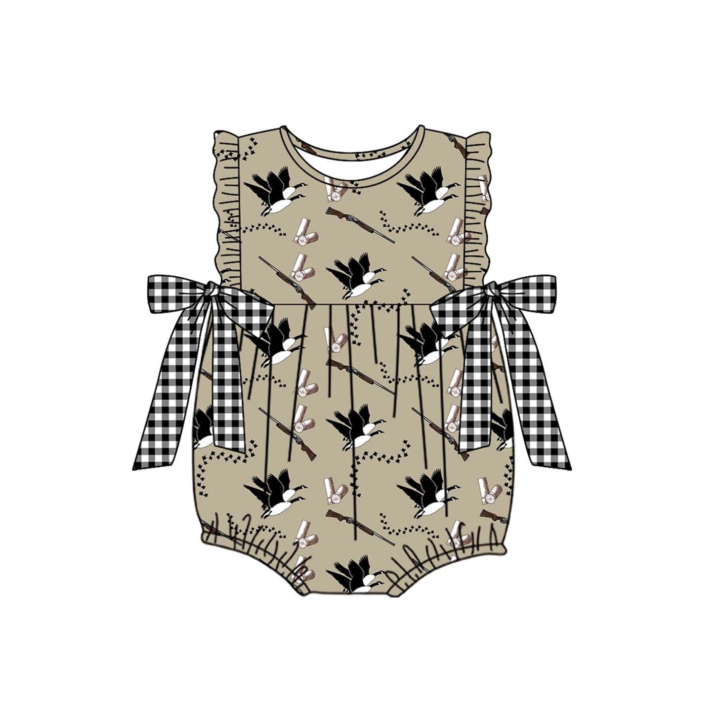 Preorder Baby Girl Infant Short Sleeves Ducks Bubble Hunting Romper