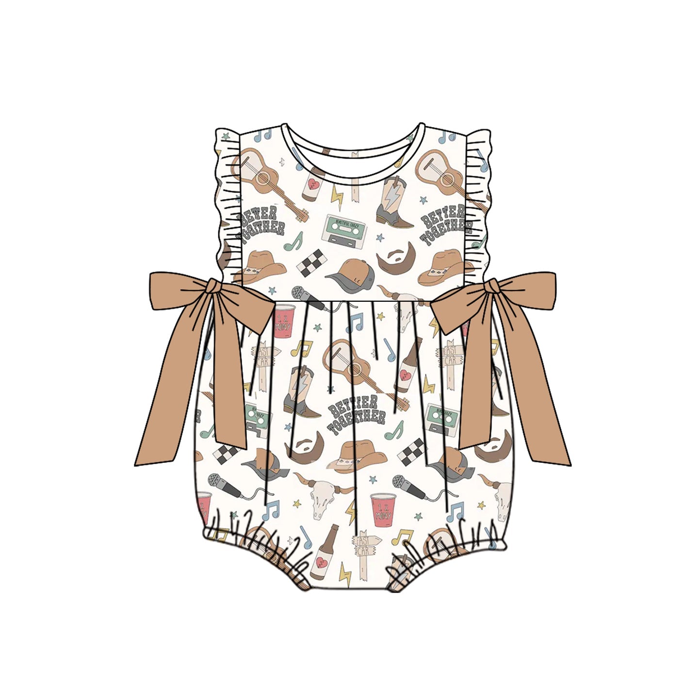 Preorder Baby Girl Western Music Boots Cow Bubble Romper