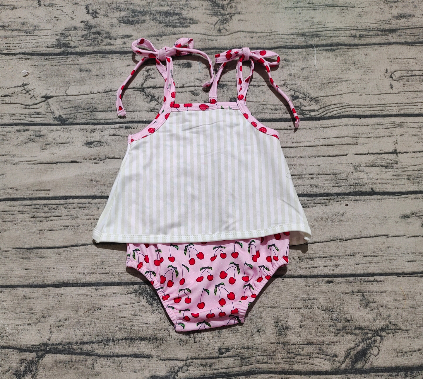 Baby Girl Infant Straps Cherry Summer Bubble Romper RTS