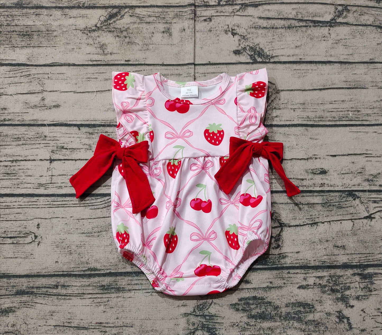 Baby Girl Infant Short Sleeves Strawberry Bows Bubble Romper