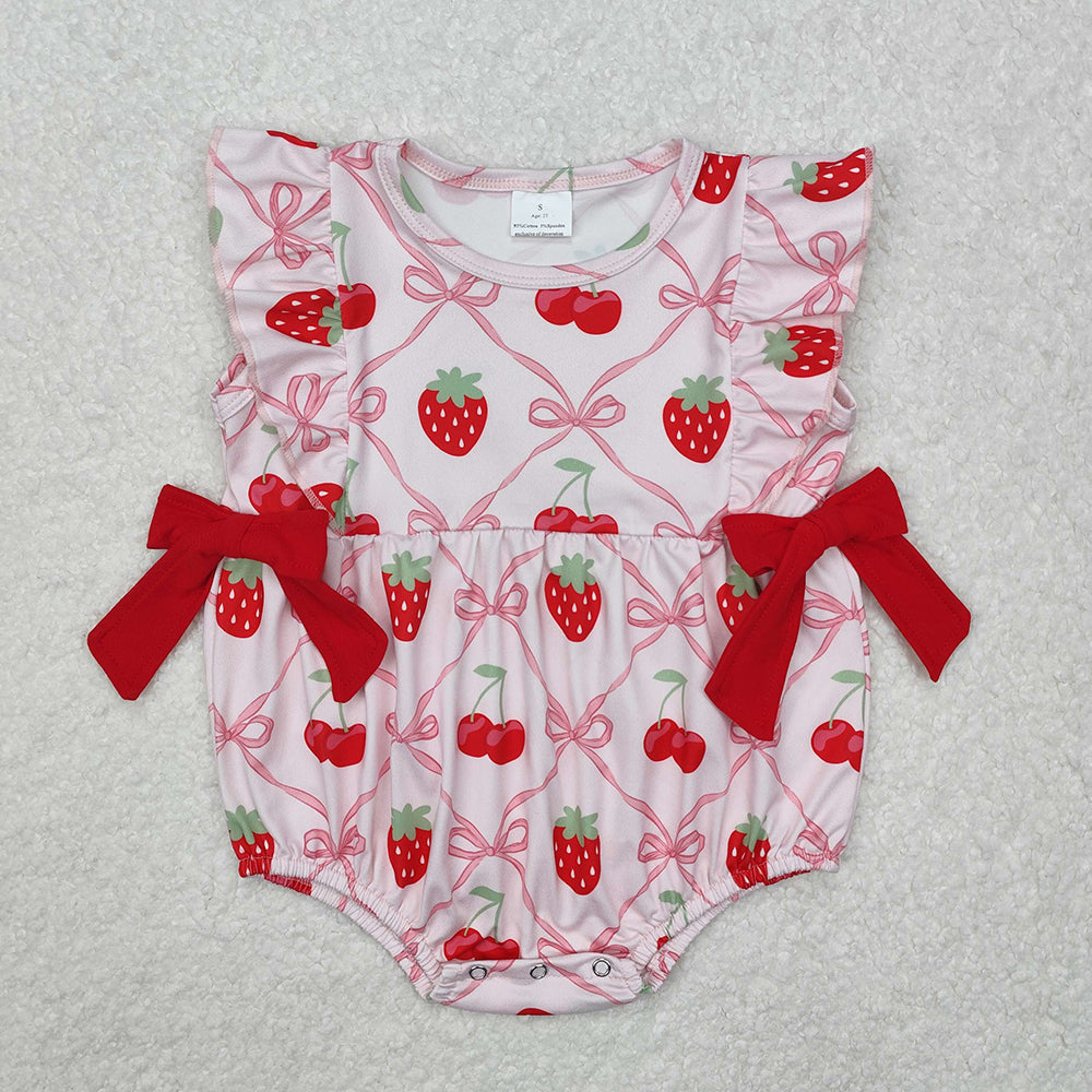 Baby Girl Shorts Sleeves Strawberry Bows Sibling Romper Clothes Set RTS