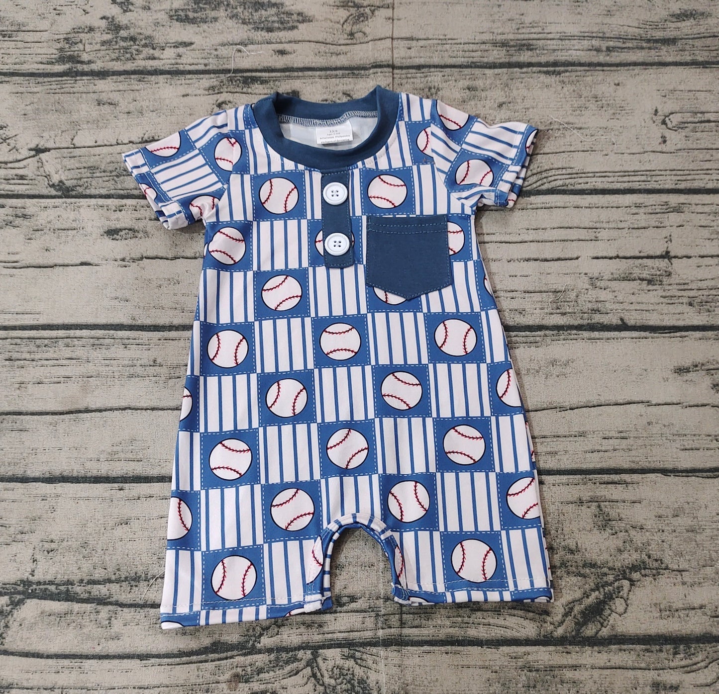 Baby Boy Infant Short Sleeves Buttons Baseball Pocket Romper