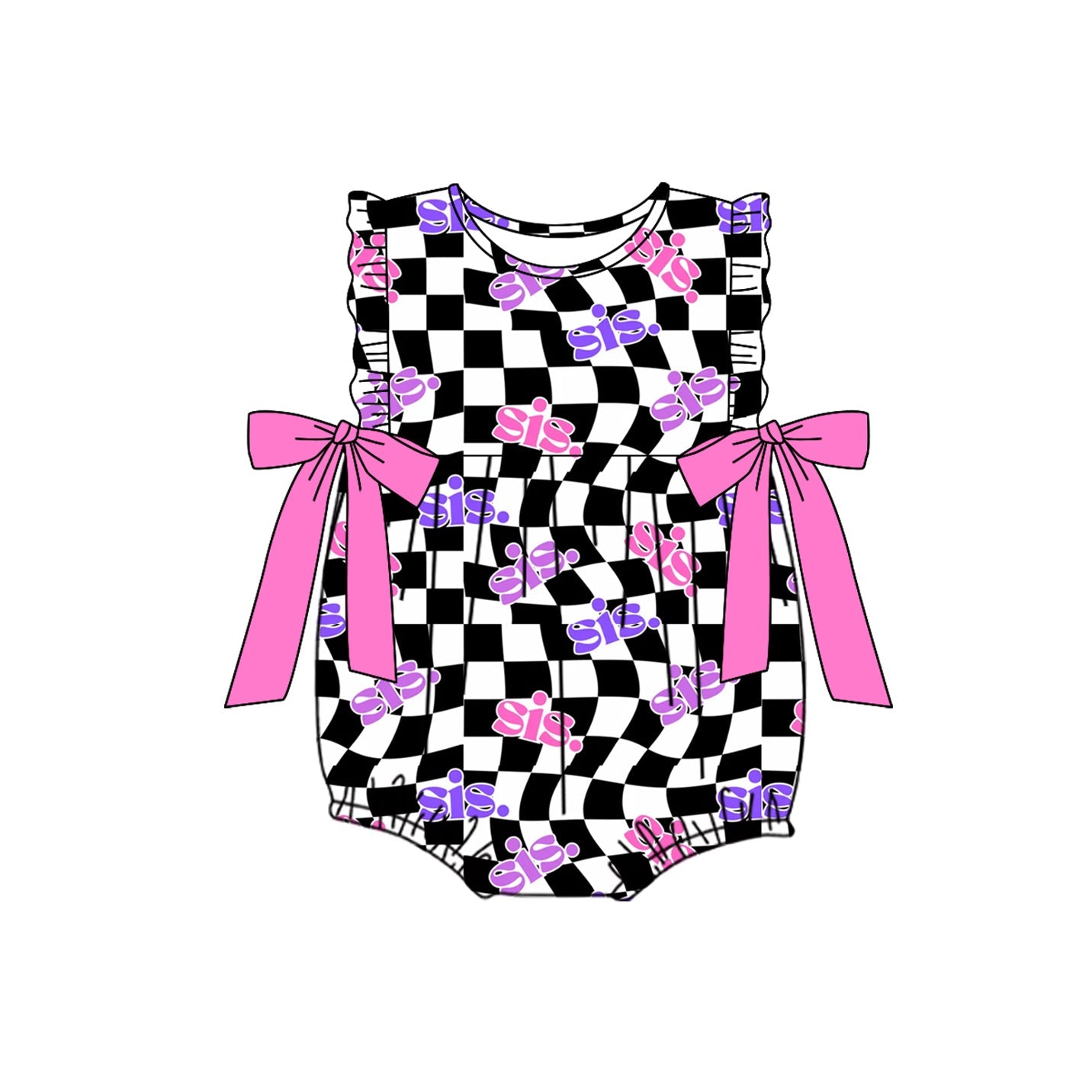 Preorder Baby Girl Infant Sleeveless Checkered Sister Bows Bubble Romper