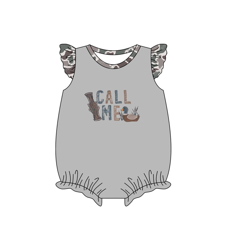 Preorder Baby Girl Infant Short Sleeves Duck Call Me Grey Bubble Romper