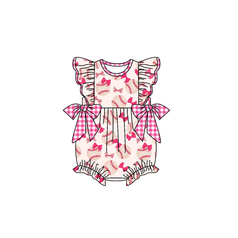Preorder Baby Girl Infant Short Sleeves Baseball Bows Bubble Romper