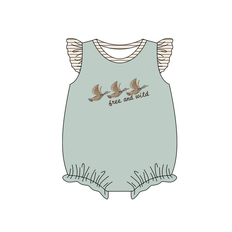Preorder Baby Girl Short Sleeves Ducks Bubble Green Romper