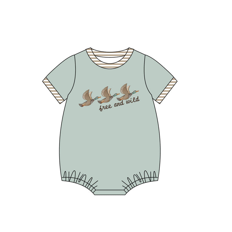 Preorder Baby Boy Short Sleeves Ducks Bubble Green Romper