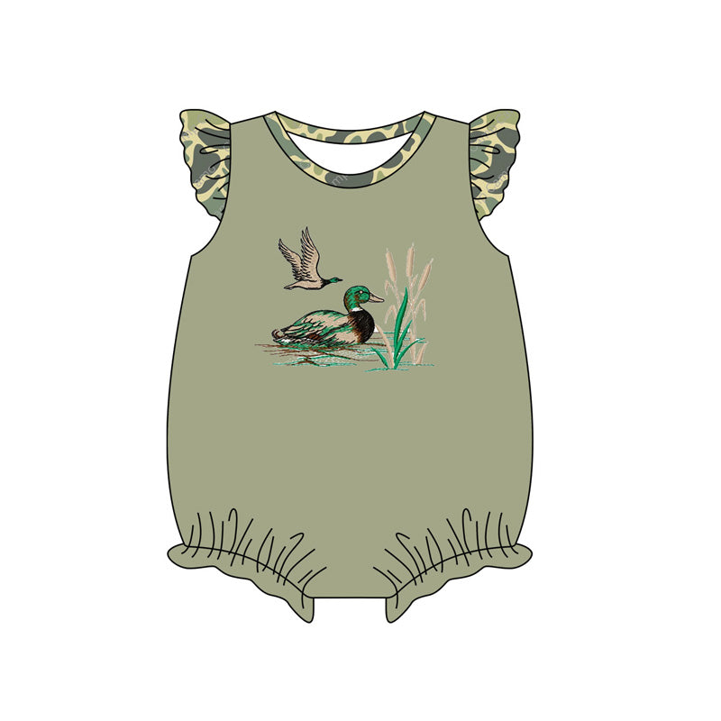 Preorder Baby Girl Infant Short Sleeves Duck Hunting Green Bubble Romper
