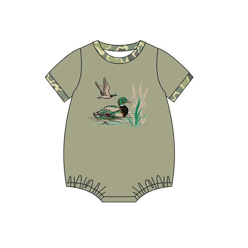 Preorder Baby Boy Infant Short Sleeves Duck Hunting Green Bubble Romper
