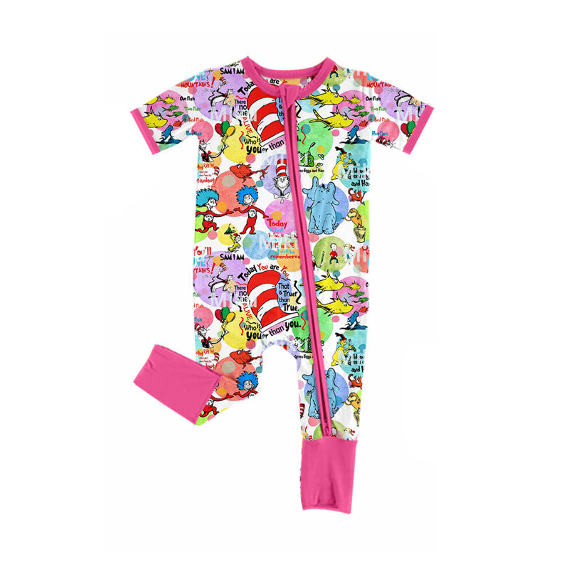 Preorder Baby Girl Infant Short Sleeves Dr Reading Elephant Zipper Romper
