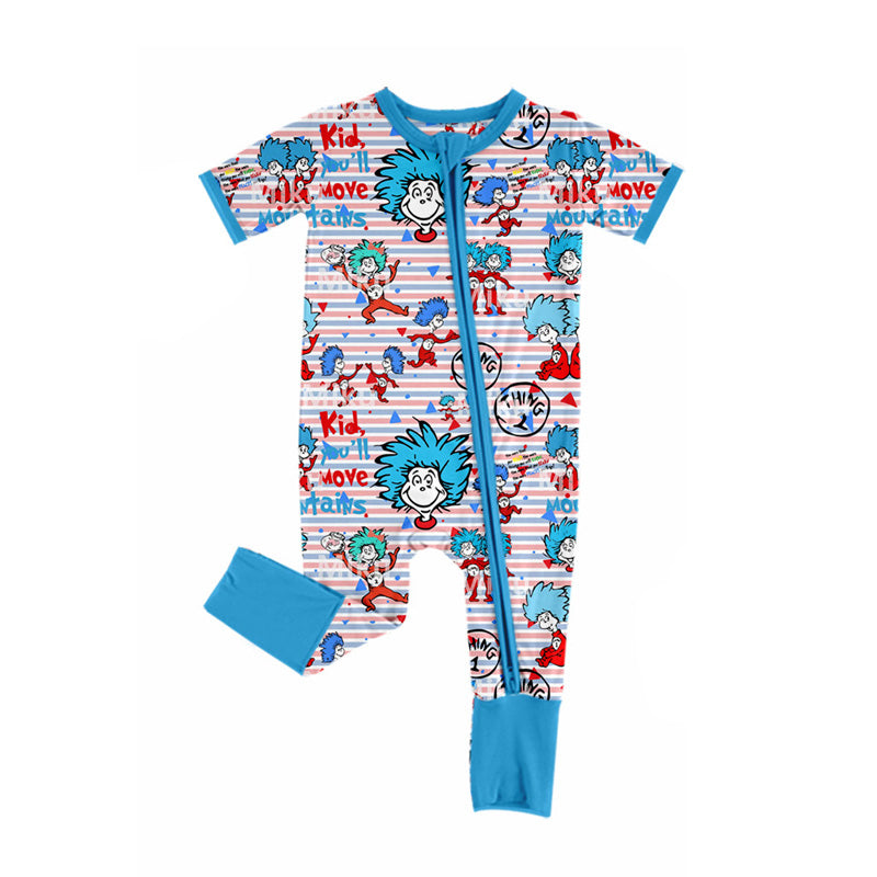 Preorder Baby Boy Infant Short Sleeves Dr Reading Blue Zipper Romper