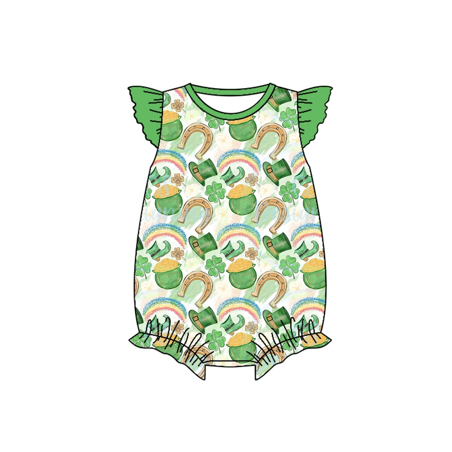 Preorder Baby Girl Infant Short Sleeves St Patrick Day Rainbow Bubble Green Romper