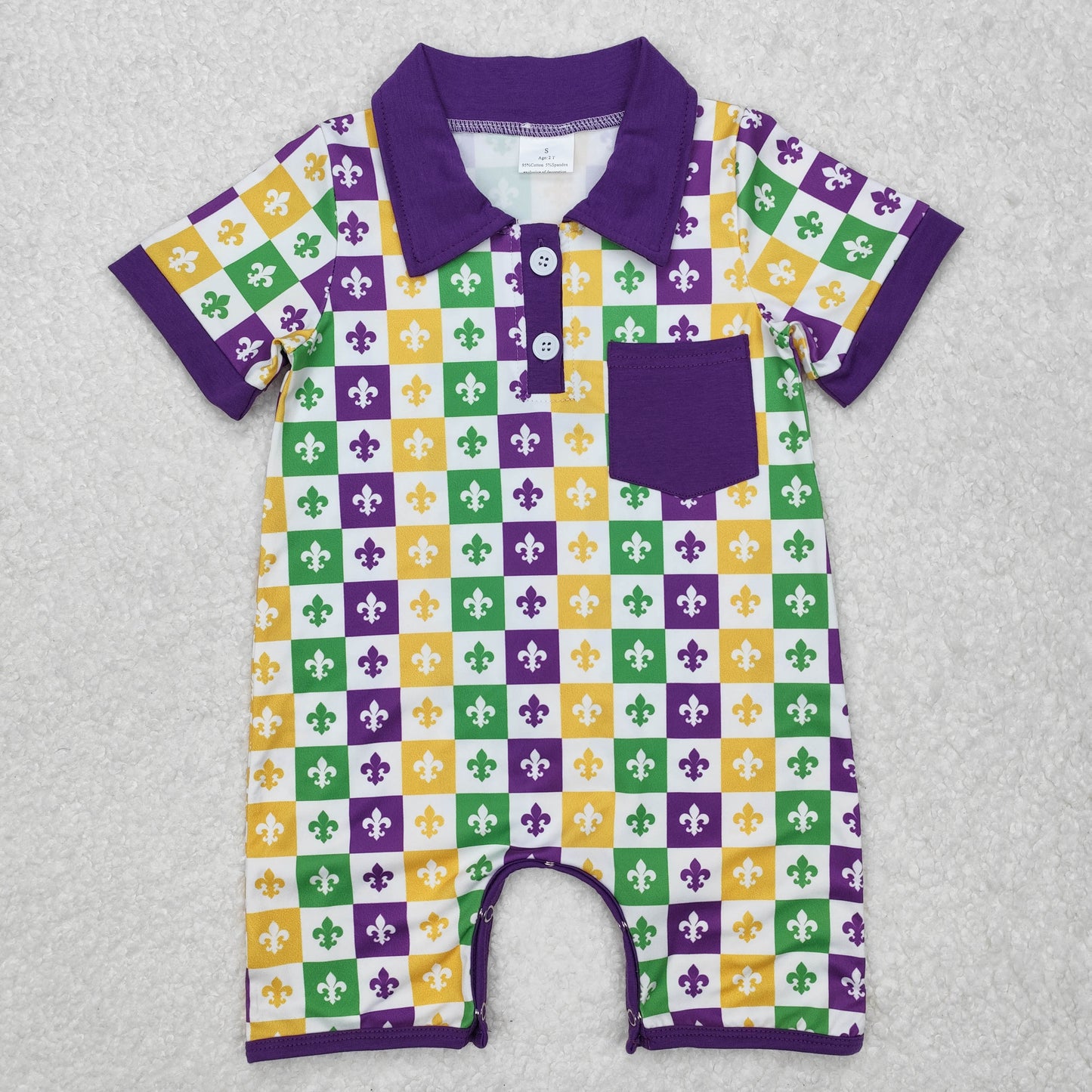 Sibling Baby Boys Girls Short Sleeves Mardi Gras Anchors Checked Buttons Romper Knee Length Dress RTS