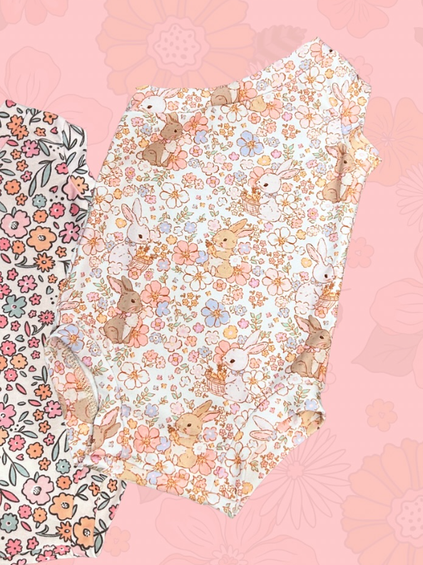 Preorder Baby Girl Infant One Shoulder Flower Rabbits Easter Romper