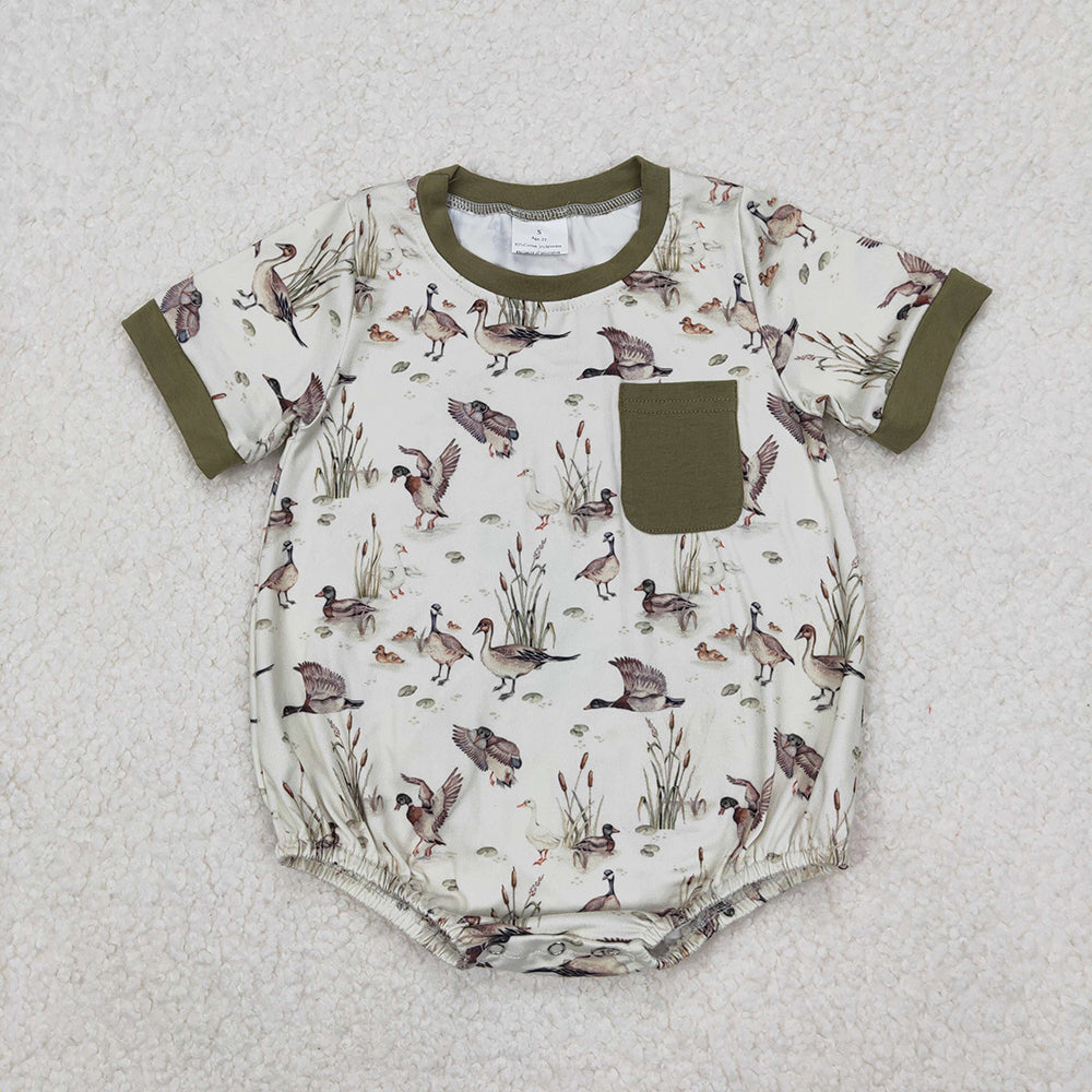 Baby Boy Short Sleeves Ducks Sibling Hunting Romper Outfit RTS