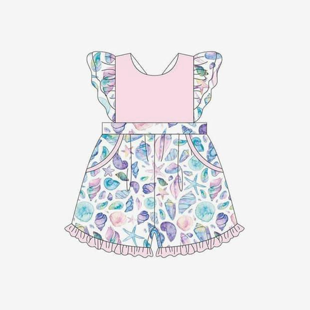 Preorder Baby Girl Short Sleeves Flower Pockets Ruffle Shorts Jumpsuit