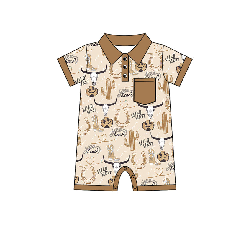 Preorder Baby Boy Infant Short Sleeves Wild Western Cactus Cow Romper