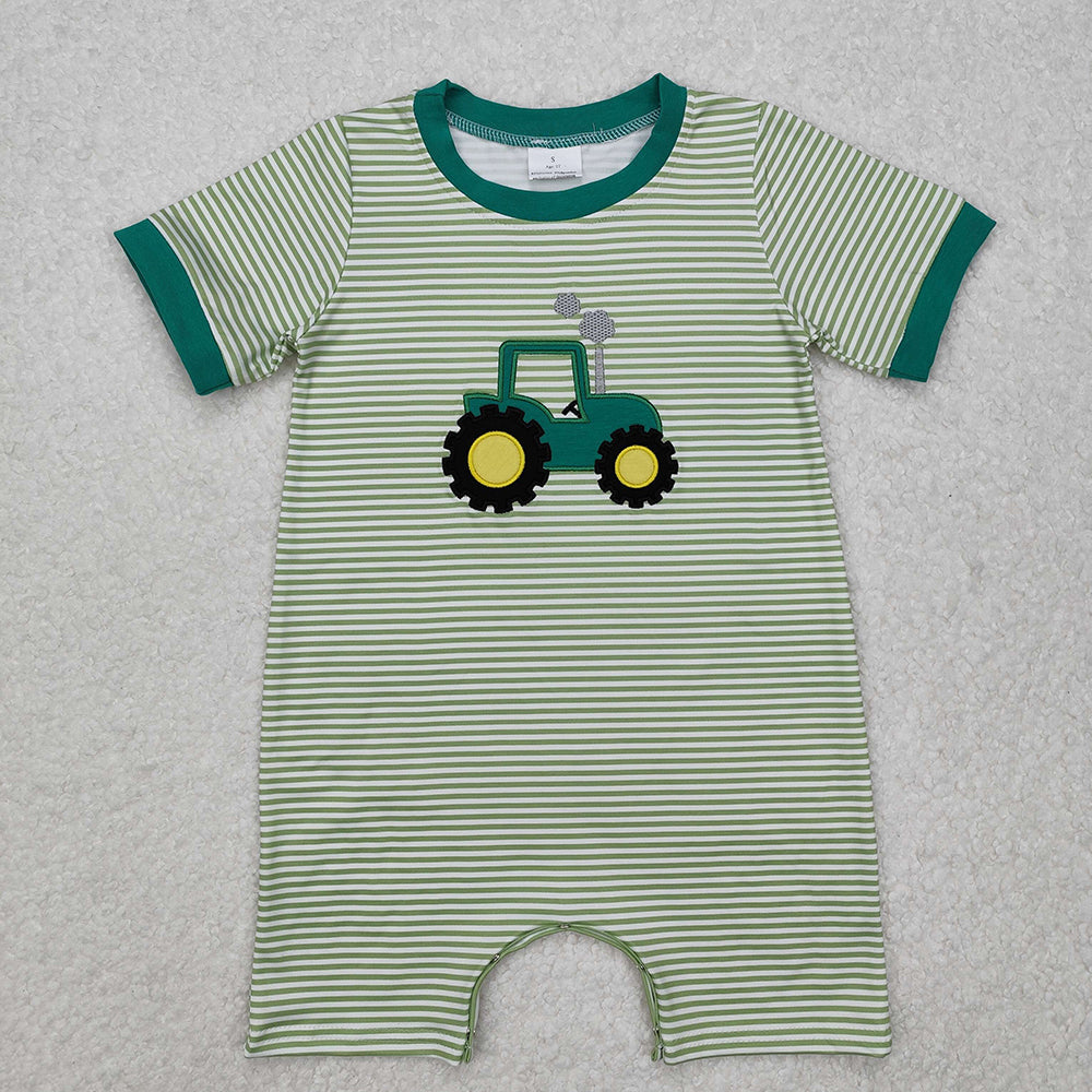 Baby Boy Girl Short Sleeves Embroidery Trucks Bows Sibling Romper Clothes Set